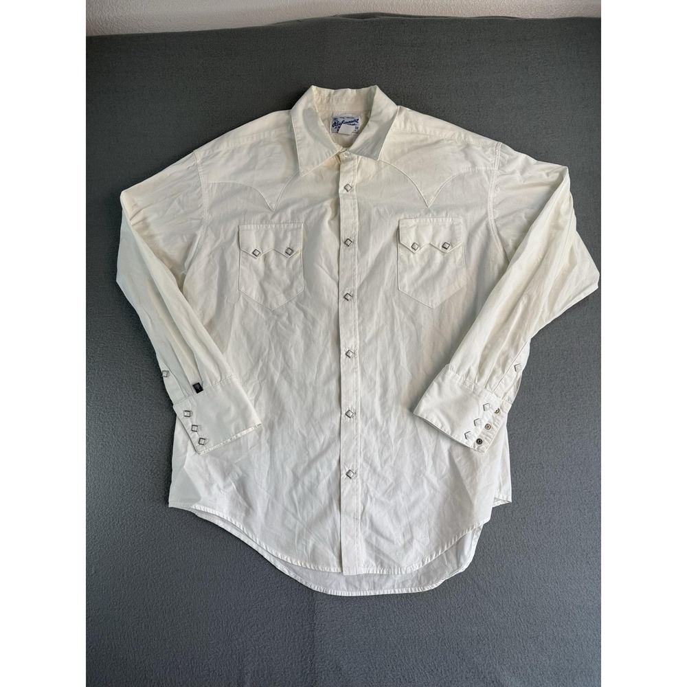 Rockmount Ranch Wear Shirt Mens L White Western Pearl Snap Button Up Cotton USA